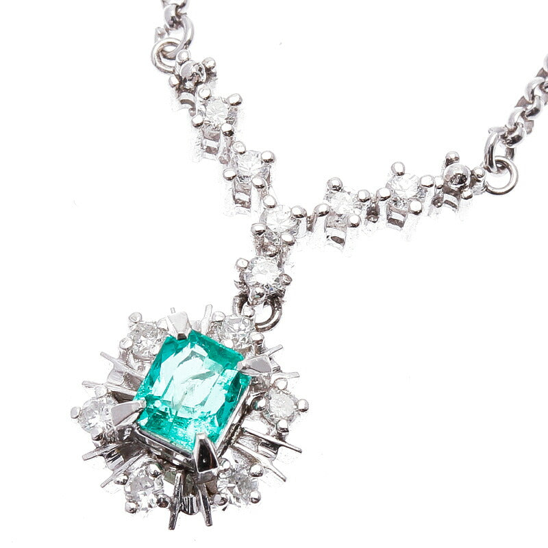 Pt900 プラチナ Pt850 プラチナ エメラルド0.59ct ダイヤ0.33ct ネックレス レディース 中古