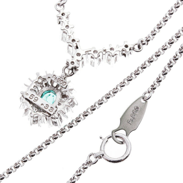 Pt900 プラチナ Pt850 プラチナ エメラルド0.59ct ダイヤ0.33ct ネックレス レディース 中古
