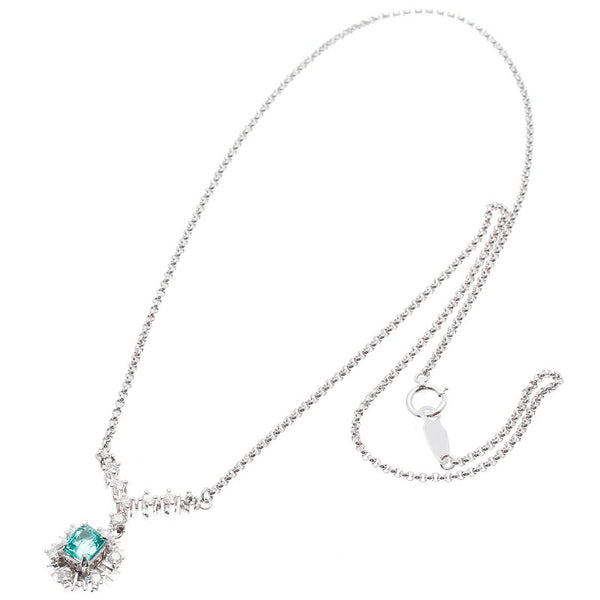 Pt900 プラチナ Pt850 プラチナ エメラルド0.59ct ダイヤ0.33ct ネックレス レディース 中古