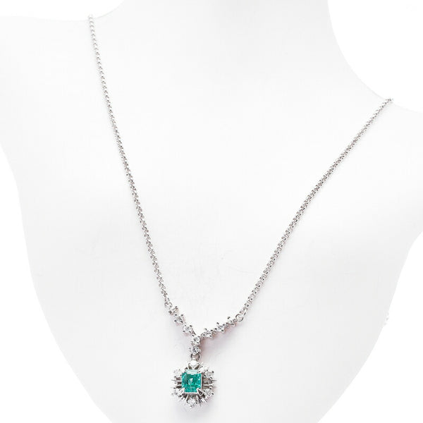 Pt900 プラチナ Pt850 プラチナ エメラルド0.59ct ダイヤ0.33ct ネックレス レディース 中古