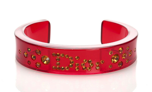 クリスチャンディオール レッド プラスチック ラインストーン バングル レディース Christian Dior 中古