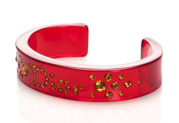 クリスチャンディオール レッド プラスチック ラインストーン バングル レディース Christian Dior 中古