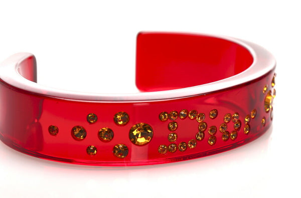 クリスチャンディオール レッド プラスチック ラインストーン バングル レディース Christian Dior 中古