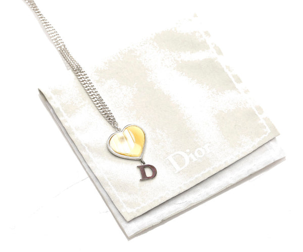 クリスチャンディオール シルバー メタル Dロゴ ハート ネックレス レディース Christian Dior 中古