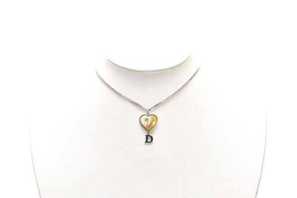 クリスチャンディオール シルバー メタル Dロゴ ハート ネックレス レディース Christian Dior 中古
