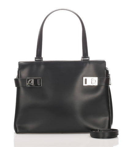 ガンチーニ DY-21 0166 ブラック  レザー トートバッグ レディース 中古