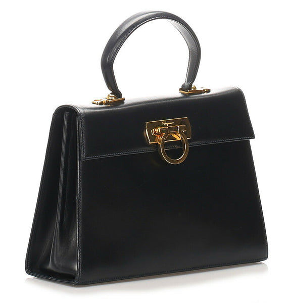 サルヴァトーレフェラガモ ガンチーニ O 21 2181 ブラック  レザー ハンドバッグ ショルダーバッグ 2WAY レディース Salvatore Ferragamo 【中古】