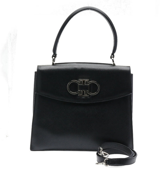 ガンチーニ AF-21 4829 ブラック  レザー ハンドバッグ レディース 中古