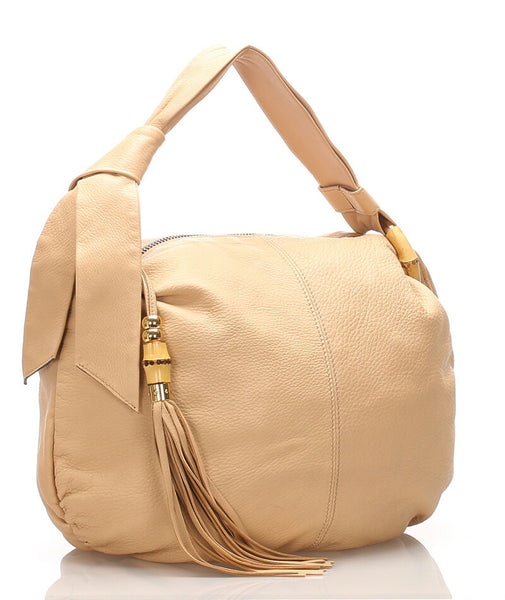 グッチ インディバンブー 232930 ベージュ レザー ショルダーバッグ レディース GUCCI 中古