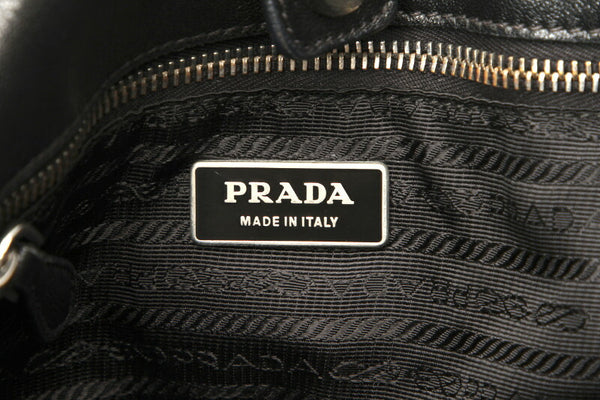 プラダ リボン ブラック  ナイロン レザー ハンドバッグ レディース PRADA 中古