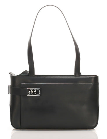 ガンチーニ EF-21 0706 ブラック  レザー ショルダーバッグ レディース 中古