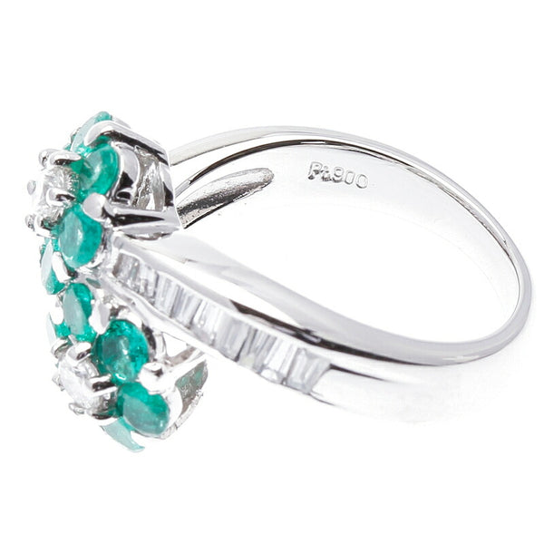 Pt900 プラチナ エメラルド0.62ct ダイヤ0.40ct フラワーモチーフ リング 指輪 レディース 9号 中古