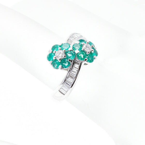 Pt900 プラチナ エメラルド0.62ct ダイヤ0.40ct フラワーモチーフ リング 指輪 レディース 9号 中古