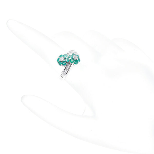 Pt900 プラチナ エメラルド0.62ct ダイヤ0.40ct フラワーモチーフ リング 指輪 レディース 9号 中古