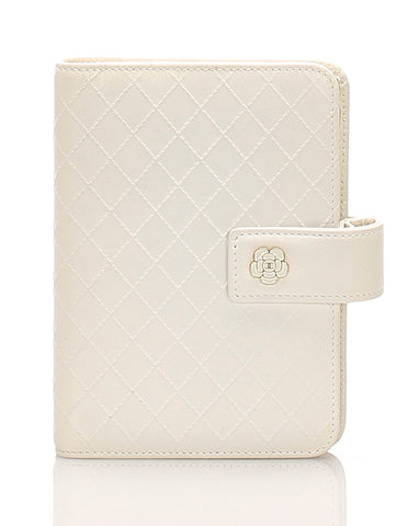 シャネル カメリア 銀座限定 ホワイト レザー 手帳カバー レディース CHANEL 中古