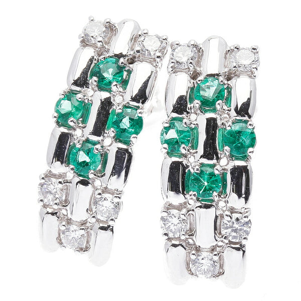 Pt900 プラチナ エメラルド0.22ct×２ ダイヤ0.25ct×2 ピアス レディース 中古