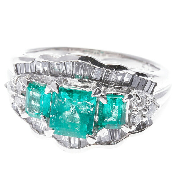 Pt900 プラチナ エメラルド1.29ct ダイヤ1.20ct リング 指輪 レディース 12号 中古