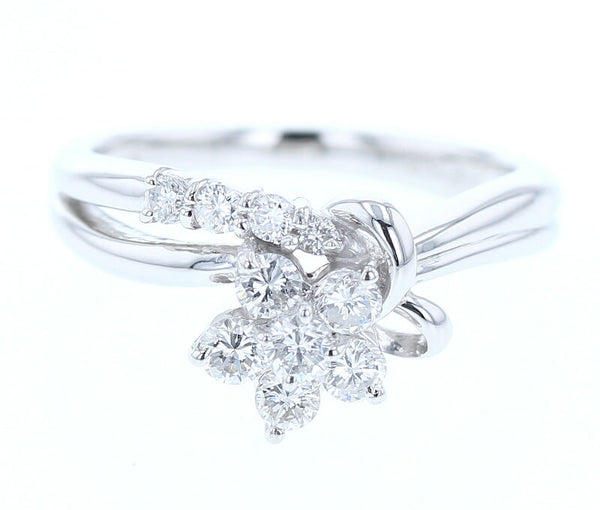Pt900 プラチナ ダイヤ0.52ct フラワー リング 指輪 レディース 11号 中古