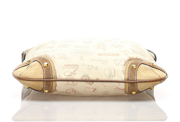 ロエベ 160周年 ベージュ キャンバス レザー ショルダーバッグ レディース LOEWE 中古