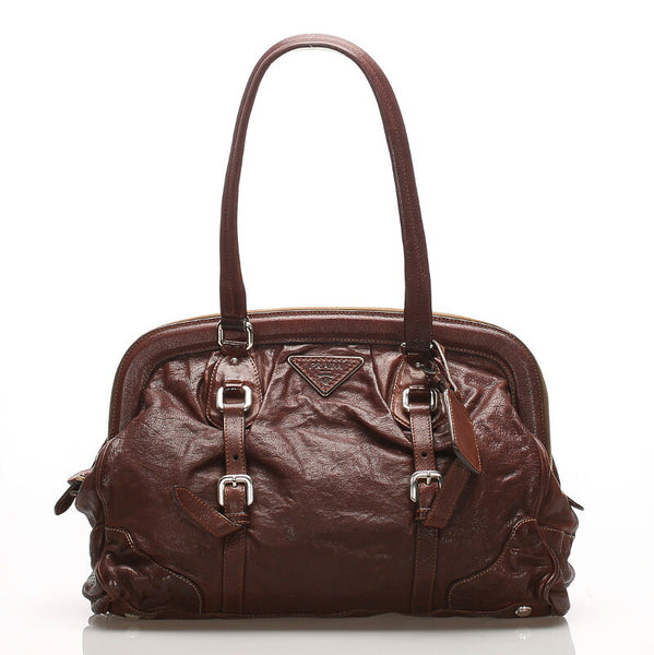 プラダ ブラウン  レザー ショルダーバッグ レディース PRADA 中古