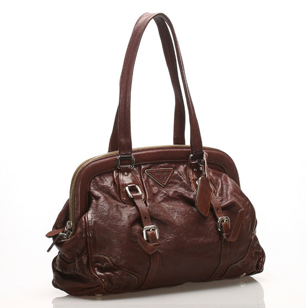 プラダ ブラウン  レザー ショルダーバッグ レディース PRADA 中古