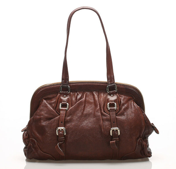 プラダ ブラウン  レザー ショルダーバッグ レディース PRADA 中古