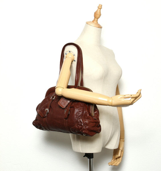プラダ ブラウン  レザー ショルダーバッグ レディース PRADA 中古