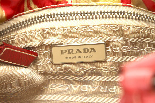 プラダ ヴェネツィア レッド ベージュ ナイロン レザー ハンドバッグ レディース PRADA 中古