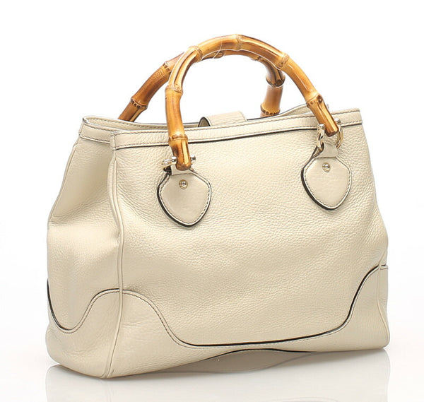 グッチ バンブー 308360 ホワイト  レザー ハンドバッグ レディース GUCCI 中古