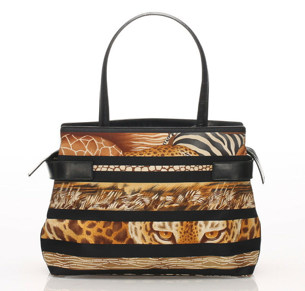 ガンチーニ アニマル DY-21 1319 ブラウン  ナイロン レザー トートバッグ レディース 中古