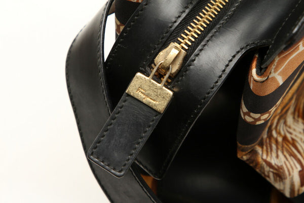 ガンチーニ アニマル DY-21 1319 ブラウン  ナイロン レザー トートバッグ レディース 中古