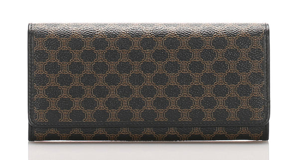セリーヌ マカダム ブラウン 茶 PVC レザー 長財布 レディース CELINE 中古