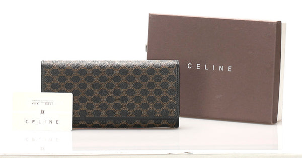 セリーヌ マカダム ブラウン 茶 PVC レザー 長財布 レディース CELINE 中古