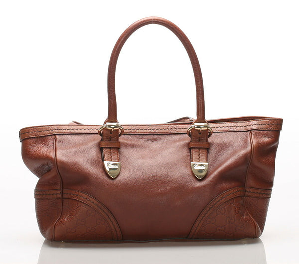 グッチ シマ 181511 ブラウン  レザー トートバッグ レディース GUCCI 中古