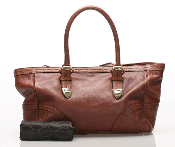 グッチ シマ 181511 ブラウン  レザー トートバッグ レディース GUCCI 中古