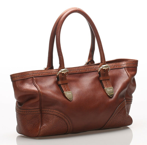 グッチ シマ 181511 ブラウン  レザー トートバッグ レディース GUCCI 中古