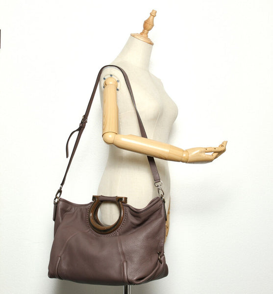 サルヴァトーレフェラガモ ガンチーニ AU-21 B841 パープル レザー ハンドバッグ ショルダーバッグ 2WAY レディース Salvatore Ferragamo 中古