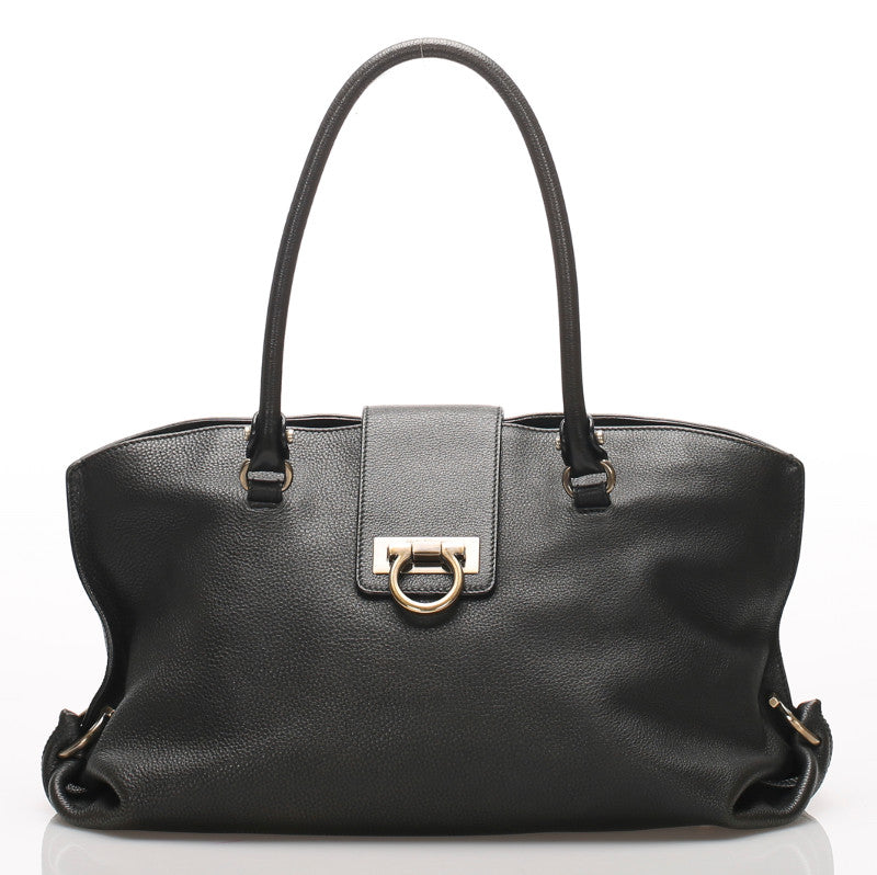 ガンチーニ AU-21 B182 ブラック  レザー ショルダーバッグ レディース 中古