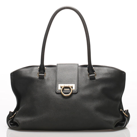 ガンチーニ AU-21 B182 ブラック  レザー ショルダーバッグ レディース 中古