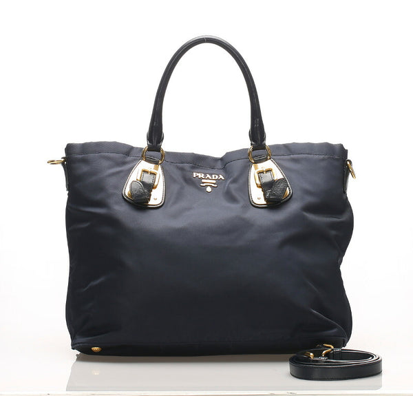 プラダ ブルー ナイロン レザー ハンドバッグ ショルダーバッグ 2WAY レディース PRADA 中古