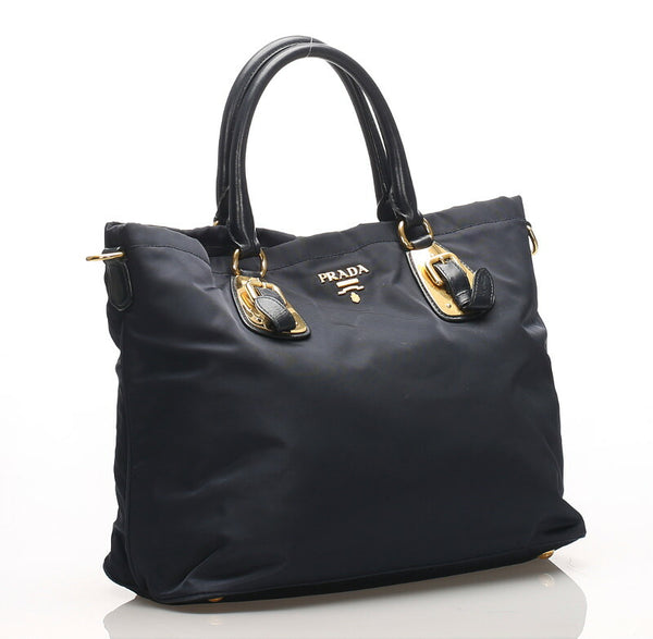 プラダ ブルー ナイロン レザー ハンドバッグ ショルダーバッグ 2WAY レディース PRADA 中古