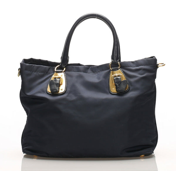 プラダ ブルー ナイロン レザー ハンドバッグ ショルダーバッグ 2WAY レディース PRADA 中古
