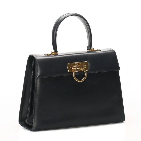 サルヴァトーレフェラガモ ガンチーニ O21 2181 ネイビー レザー ハンドバッグ ショルダーバッグ 2WAY レディース Salvatore Ferragamo 中古