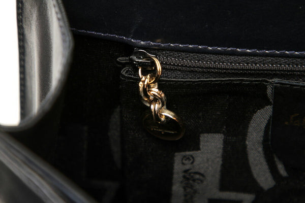 サルヴァトーレフェラガモ ガンチーニ O21 2181 ネイビー レザー ハンドバッグ ショルダーバッグ 2WAY レディース Salvatore Ferragamo 中古