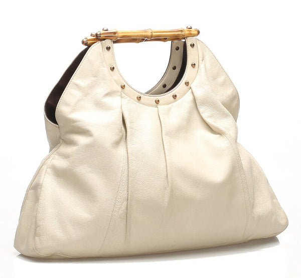 グッチ バンブー 124290 グレー レザー ハンドバッグ レディース GUCCI 中古