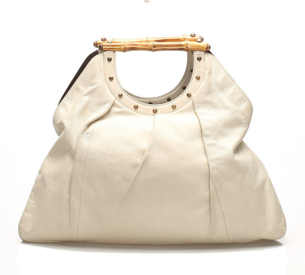 グッチ バンブー 124290 グレー レザー ハンドバッグ レディース GUCCI 中古