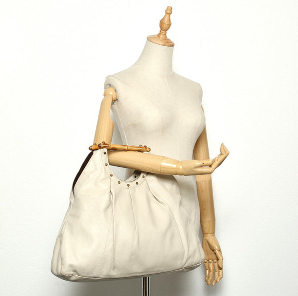 グッチ バンブー 124290 グレー レザー ハンドバッグ レディース GUCCI 中古