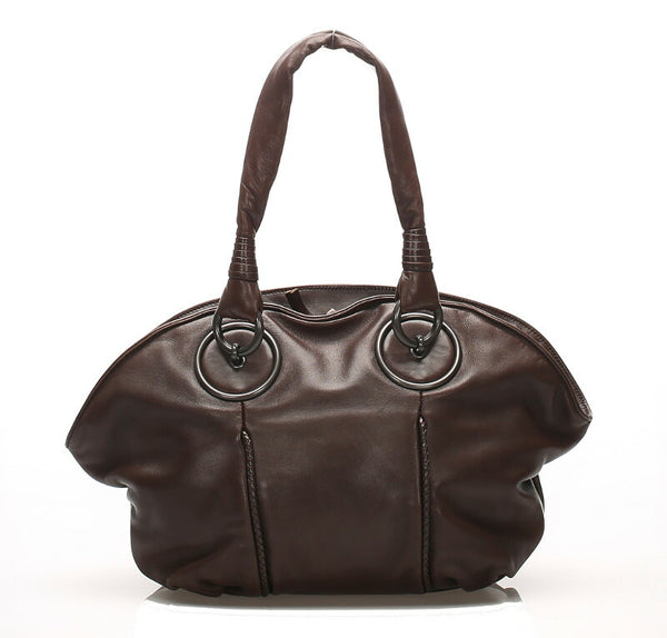 ボッテガヴェネタ イントレチャート ブラウン  レザー トートバッグ レディース BOTTEGAVENETA 中古