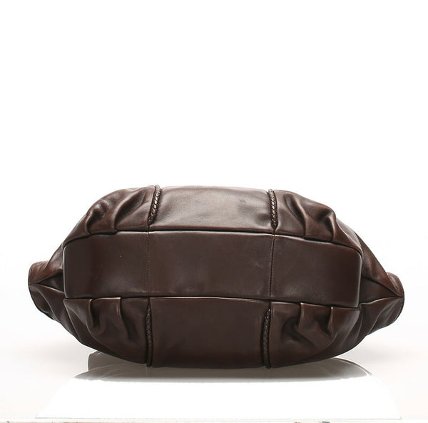 ボッテガヴェネタ イントレチャート ブラウン  レザー トートバッグ レディース BOTTEGAVENETA 中古