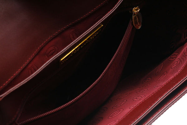 カルティエ マストライン ワインレッド レザー 斜め掛け ショルダーバッグ レディース CARTIER 中古